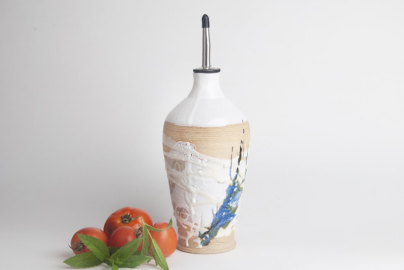 Cruet for olive oil or vinegar in ceramic, handmade on the wheel. image 1