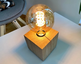 dimmable EDISON table lamp solid oak wood E27 / Industrial Retro Vintage Design Modern lamp / bedside lamp / desk lamp
