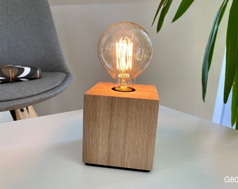 Solid oak Edison table lamp E27 / Industrial retro vintage design modern light / bedside lamp / desk lamp