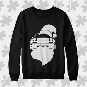 Mazda MX-5 Miata NA Christmas Santa sweatshirt. Perfect automotive winter holiday gift for a Miata fan