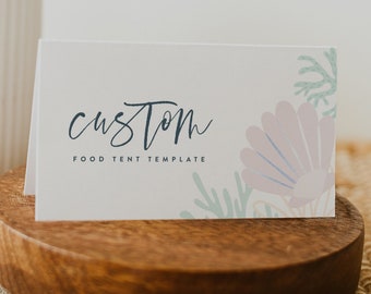 Sea Shell Food Tent Template: Girl Birthday Place Cards (Digital Corjl Template)