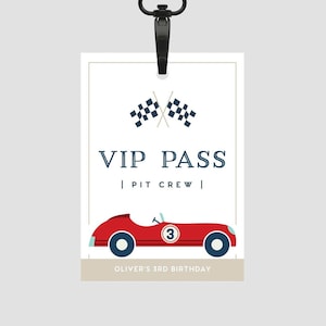 Race Car VIP Pass: Pit Crew Birthday Party Favor (Editable Printable)