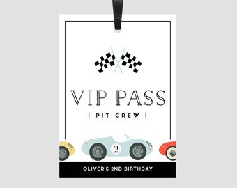 Printable Race Car Party Pit Crew Pass, Editable Vintage Race Car Party ...