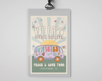 Groovy VIP Pass Template Retro Festival Birthday Flower Hippie Party Vibe 70s Party Editable Digital Template Instant Download