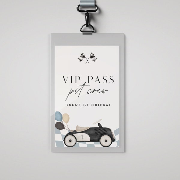 Vintage Race Car VIP Pass Template, Race Car Birthday, Fast One, Two Fast, Any Age, Editable Digital Template, INSTANT DOWNLOAD