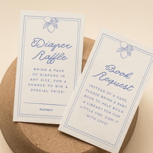 Citroen baby shower boek verzoek & luier loterij kaarten, bewerkbare handgetekende citroen schrift douche inserts afdrukbare sjabloon, Instant Download