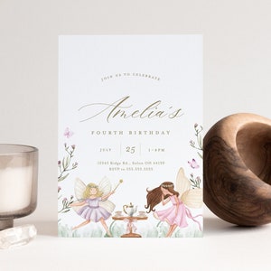 Verjaardagsuitnodiging Fairy Tea Party: tuinmeisje (INSTANT DOWNLOAD)