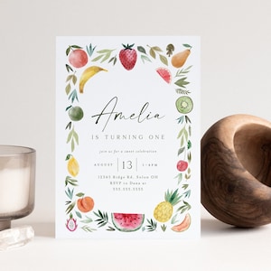 Fruit Birthday Invitation, Modern Frutti Editable Invitation, Tropical Summer Party Fruit Party Instant Download