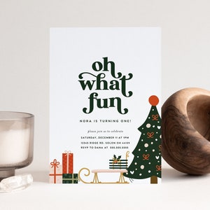 Oh What Fun Winter Birthday Invitation: Editable Christmas Girl (Instant Download)