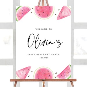 Watermelon Birthday Welcome Sign: Corjl Template (Instant Download)