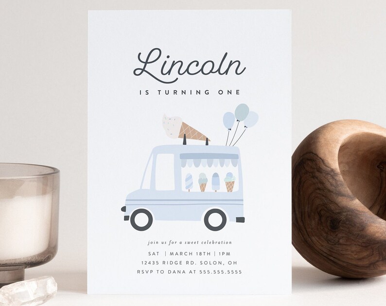 Ice Cream Birthday Invitation Modern Ice Cream Truck Invitation Boy Girl Ice Cream Party Editable Digital Template INSTANT