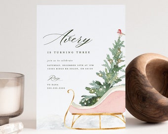 Winter Onederland Birthday Invitation: Christmas Tree, Girl (INSTANT DOWNLOAD)