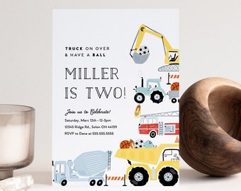 Truck and Balls Birthday Invitation Template Trucks Sport Balls Boy Birthday Invitation Editable Digital Template INSTANT DOWNLOAD