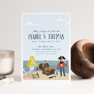Pirate & Mermaid Birthday Invitation: Sibling Party (INSTANT DOWNLOAD)