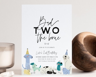 Dog 2nd Birthday Invitation: Puppy Pawty, Editable Invite (INSTANT DOWNLOAD)