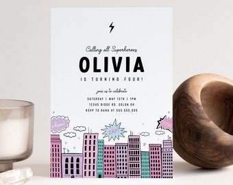 Girl Superhero Birthday Invitation: Modern Power Party (Digital Editable Template)