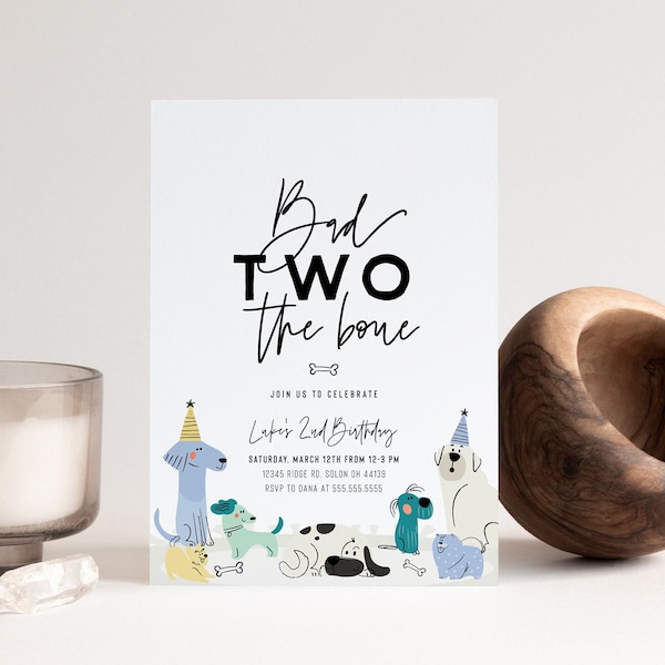 Hund 2. Geburtstagseinladung: Welpe Pawty, bearbeitbare Einladung (INSTANT DOWNLOAD)