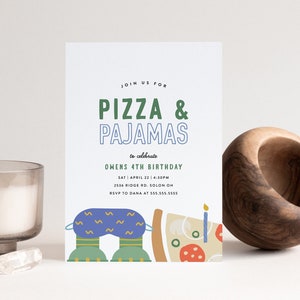 Pizza Party Invitation Pizza and Pajamas Birthday Party Invitation Pizza PJ Kid Birthday Party Editable Digital Template Instant Download
