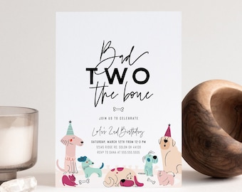 Bad Two the Bone 2nd Birthday Invitation: Puppy Pawty (INSTANT DOWNLOAD)