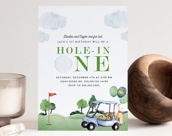 Boy Golf First Birthday Invitation Hole in One Invitation Masters Golf Invitation Hole-in-One Editable Digital Template INSTANT DOWNLOAD