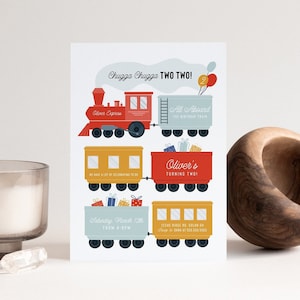 Editable Train Birthday Party Invitation, Modern Train Invitation, Two, 2nd Birthday, Choo Choo, Train Birthday,  INSTANT DOWNLOAD