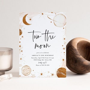 Two the Moon Birthday Invitation: Minimalist Space Theme (INSTANT DOWNLOAD)