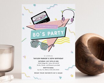 80s Birthday Party Invitation: Retro Theme (INSTANT DOWNLOAD)