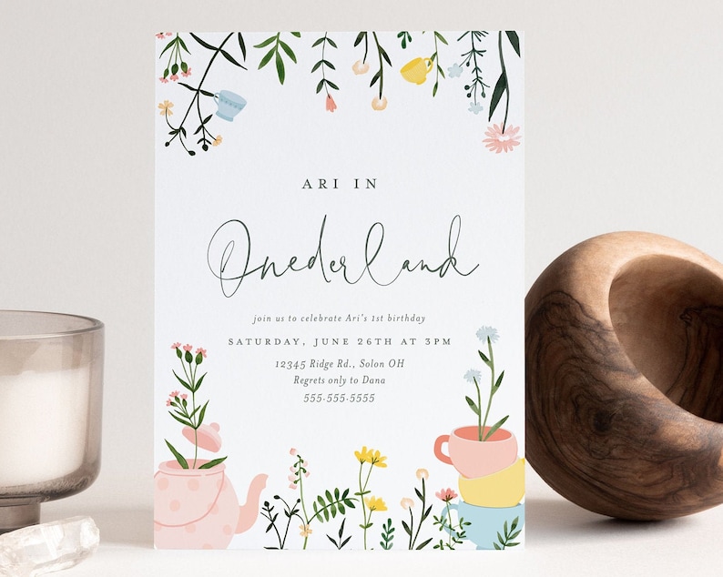 Onederland Birthday Invitation Garden Party Tea Party Garden Tea Party Girl First Birthday Invitation Wildflowers INSTANT