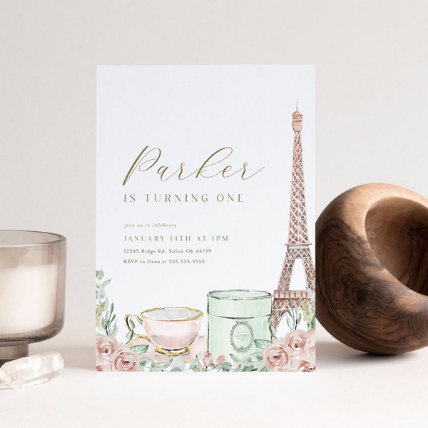 Paris Birthday Invitation, French Patisserie, Parisian Cafe, Tea Party, Paris Cafe, Editable Invitation Template, INSTANT DOWNLOAD