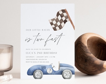 Two Fast Birthday Invitation: Vintage Race Car (Digital Template)