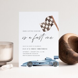 Invitación de primer cumpleaños de coche de carreras: Rápido y Furioso, plantilla editable (descarga digital)