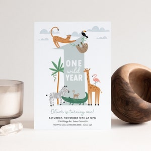 Boy Wild One Birthday Invitation Boy First Birthday Safari Animals Wild One One Wild Year Editable Digital Template INSTANT DOWNLOAD