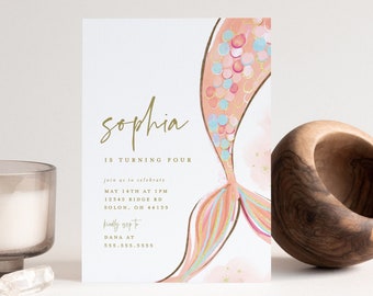 Watercolor Mermaid Birthday Invitation: Modern Girl Party (INSTANT DOWNLOAD)