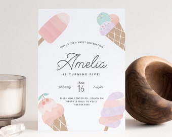 Ice Cream Birthday Invitation, Ice Cream Social Invitation, Minimalistic Ice Cream Party, Modern Ice Cream Birthday Party, INSTANT DOWNLOAD