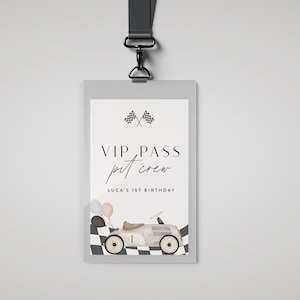Sjabloon VIP-pas vintage raceauto: Fast One Birthday (digitale download)