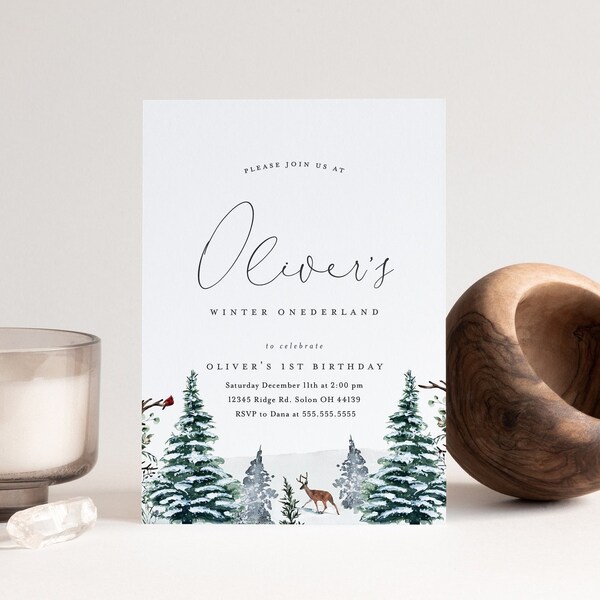 Invitación de Winter Onederland: Primer cumpleaños, plantilla editable (descarga instantánea)