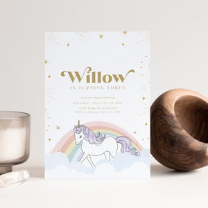 Einhorn und Regenbogen Geburtstagseinladung, modern, einfach, Einhorn, Regenbogen Geburtstag, bearbeitbare Einladung, INSTANT DOWNLOAD