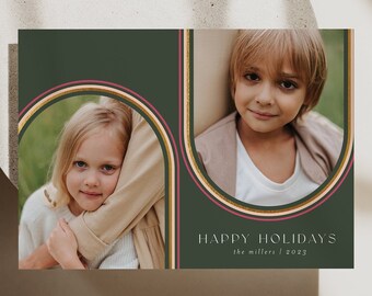 Arch Photo Christmas Card Template: Boho Holiday (Editable Template)