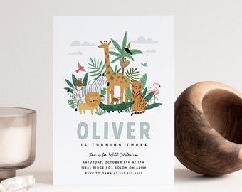 Safari Animals Birthday Invitation: Jungle Wild One (Digital Template)