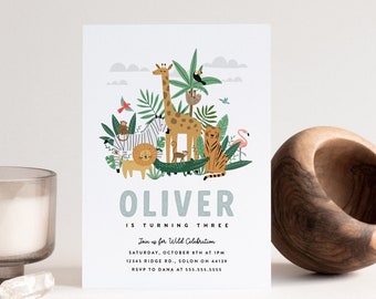 Safari Animals Birthday Invitation Safari Wild One Two Wild Jungle Animals Modern Safari Editable Digital Template INSTANT DOWNLOAD