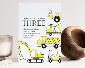 Construction Trucks Birthday Invitation: Modern Boy Party (INSTANT DOWNLOAD)