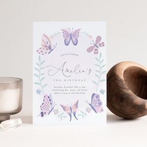 Butterfly Birthday Invitation, Modern Butterfly Invitation, Pastel Butterflies, Girl Birthday, Editable Template, INSTANT DOWNLOAD