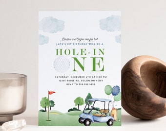 Golf First Birthday Invitation, Digital Hole in One Invitation, Hole-in-One Party, EDITABLE File, INSTANT DOWNLOAD