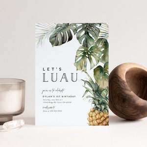 Luau Birthday Party Invitation, Tropical Party, Été, Pool Party, Palms, Ananas, Invitation modifiable, TÉLÉCHARGEMENT INSTANTANÉ image 1