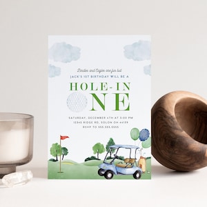 Golf First Birthday Invitation, Digital Hole in One Invitation, Hole-in-One Party, EDITABLE File, INSTANT DOWNLOAD