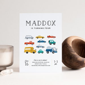 Transportation Birthday Invitation: Cars, Trucks (Instant Download)