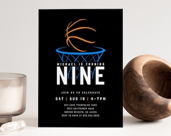 Modern Basketball Birthday Invitation Template Editable Minimalistic Basketball Party Birthday Invitation Digital Corjl INSTANT DOWNLOAD