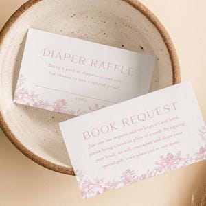 Rosa Babybücher für Baby, Windel-Los, Blush Toile Girl-Babyparty-Einladung, druckbare französische Chinoiserie-bearbeitbare Vorlage