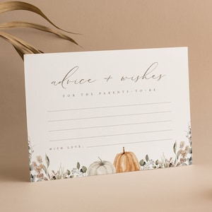 Baby-Dusche Beratung Karte, Boho Blumen Kürbis Wünsche Karte, kleine Kürbis Dusche druckbare, Herbst Dusche bearbeitbare digitale Sofort Download