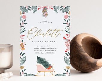 Christmas Birthday Invitation: Winter ONEderland Girl (INSTANT DOWNLOAD)